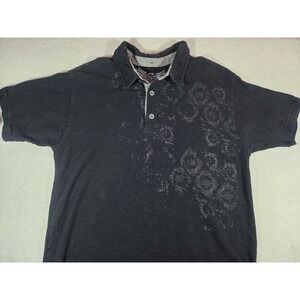 Born Zero Y2K Gothic Henley Shirt Cross Print Distressed Black Medium